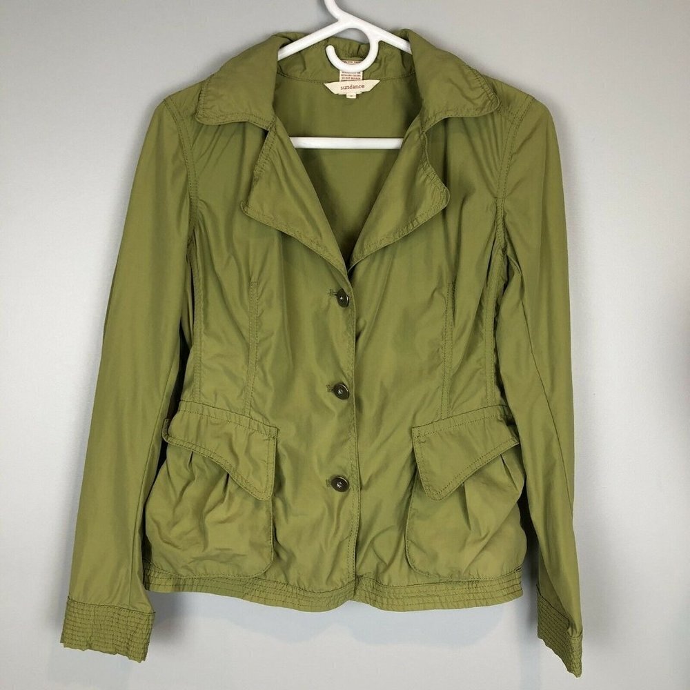 Sundance Catalog‎ Green Nylon Blend Jacket Size Small 3 Button Notch Collar